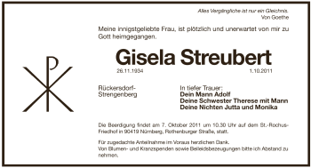 Traueranzeige von Gisela Streubert von Pegnitz-Zeitung